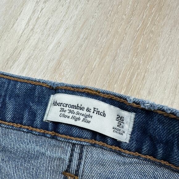 Abercrombie & Fitch 90s Ultra High Rise Straight Leg Blue Jeans Distressed 26 - Picture 8 of 14